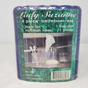 Lady Suzanne 4 Piece Vintage Bathroom Set Cobalt Blue Ribbed Polystyrene New